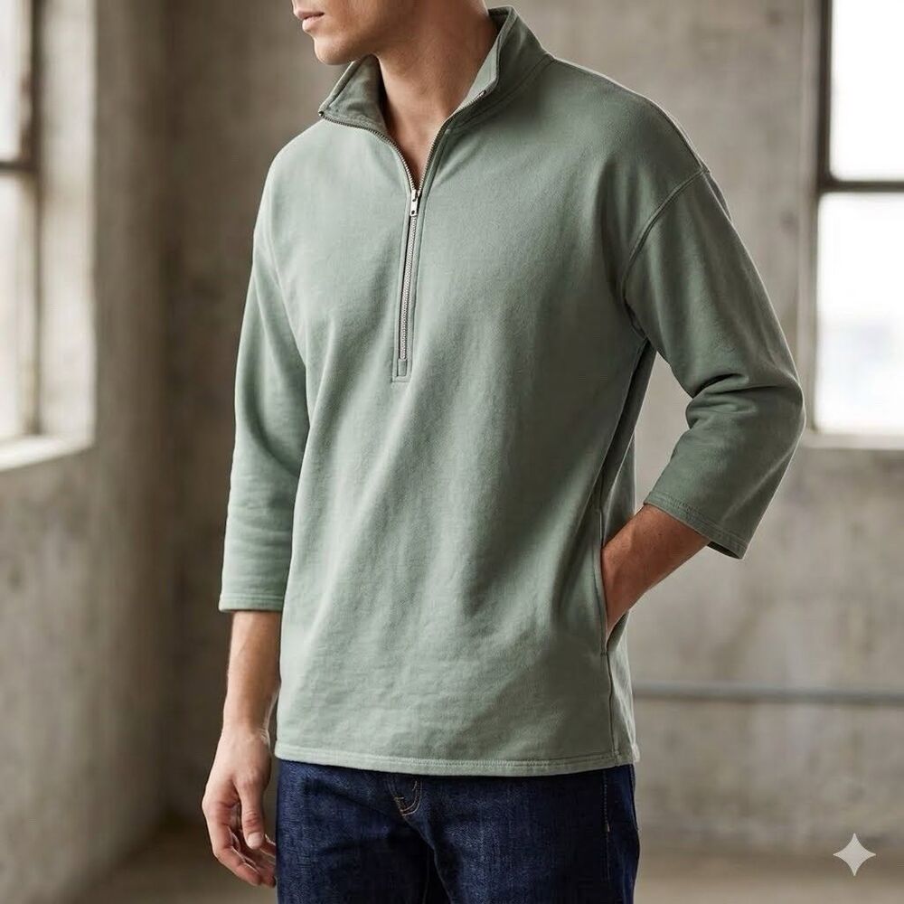 J. Crew University Terry Half Zip Tunic Pull Over Sage Sweatshirt Men’s Size XL